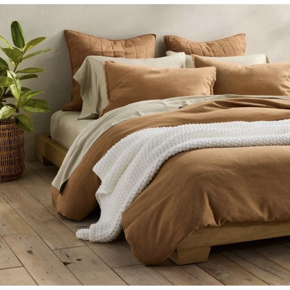 Queen Heavyweight Linen Blend Duvet Cover & Sham Set - Casaluna Warm Brown